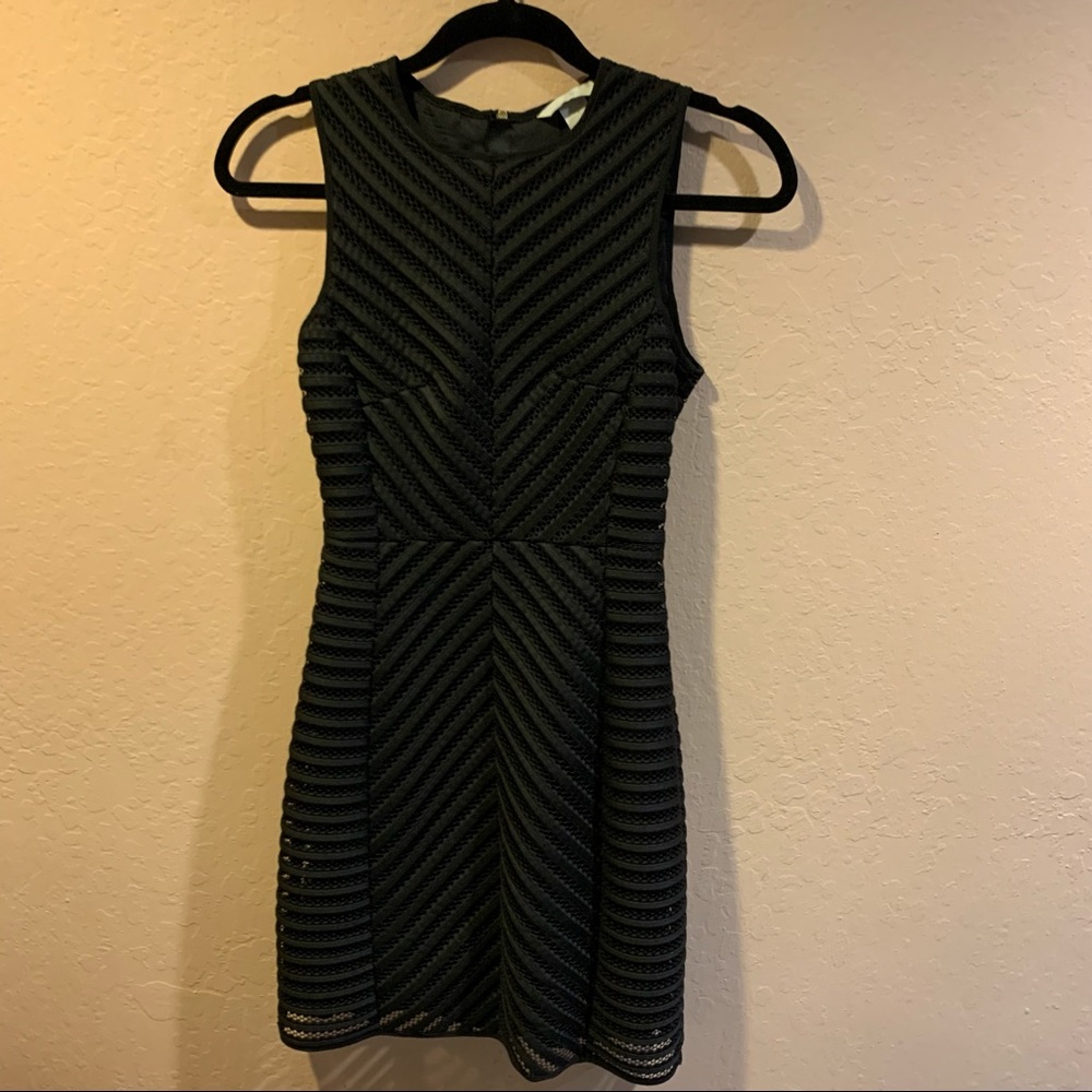 H&M Black Mesh Chevron Textured Dress XS Size 2 - Picture 6 of 15